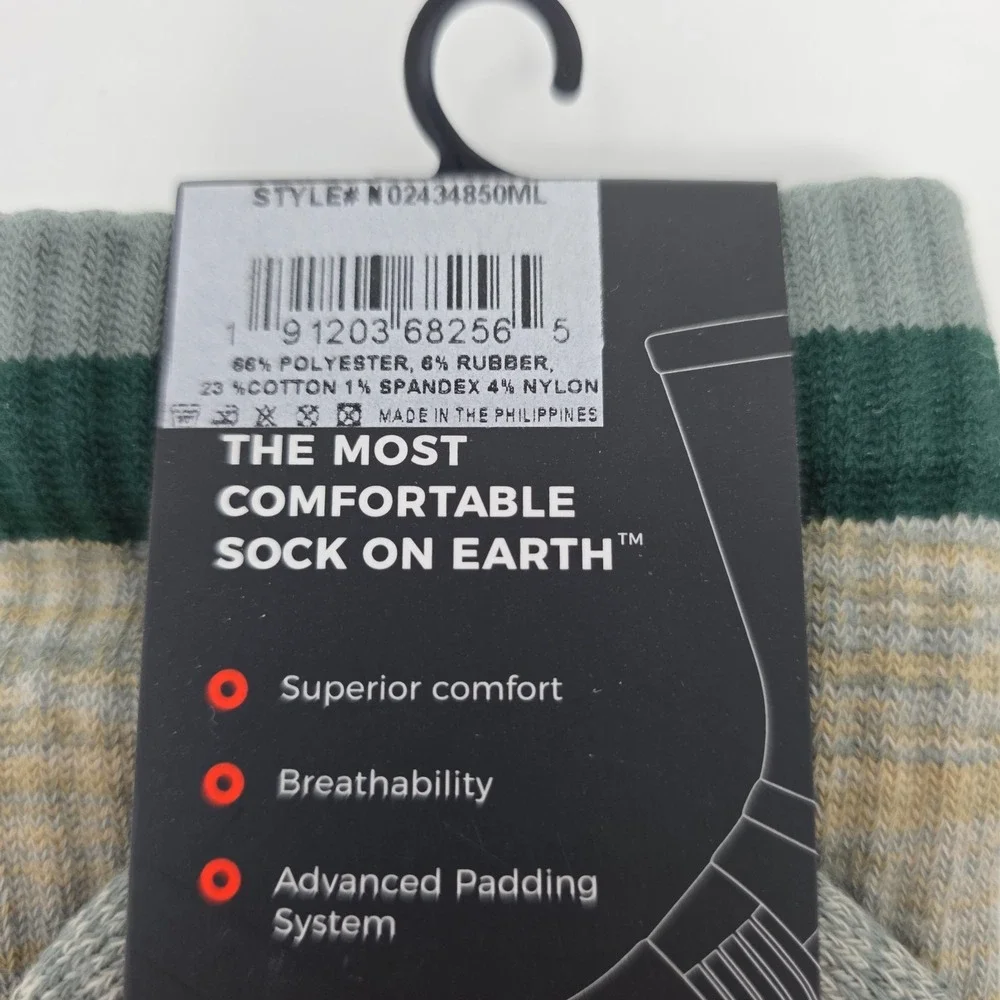 Strideline Performance Crew Socks Lot 3 Men M/L 8-12 Gray Green Wool Blend NWT